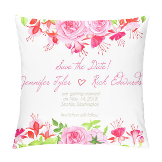 Personality  Delicate Fuchsia, Roses Floral Design Frame Vector Element Pillow Covers