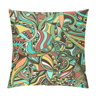 Personality  Abstract Colorful Graphic Composition. Boho Style. Herbal Natural Floral Motifs. Stylization. Hand Drawing. Vector Illustration Pillow Covers