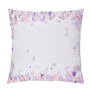 Personality  Top View Of Frame Of Violet Confetti Pieces On White Surface Pillow Covers