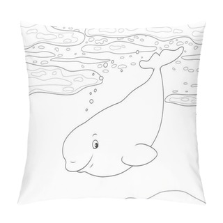 Personality  Beluga Whale Swimming Among Drifting Ice Floes In A Polar Sea, Black And White Vector Illustration In A Cartoon Style For A Coloring Book Pillow Covers