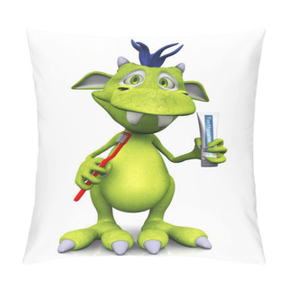 Personality  Cute Cartoon Monster Holding Toothbrush And Toothpaste. Pillow Covers