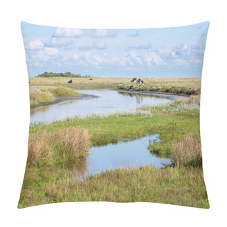Personality  Canal And Cows In Salt Marsh Near Kobbeduinen On Schiermonnikoog Pillow Covers