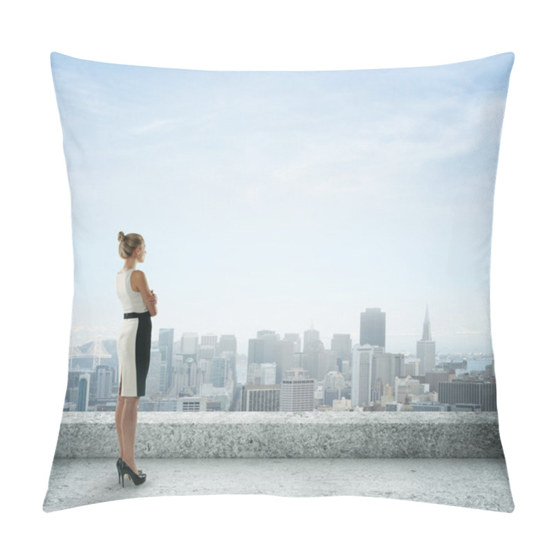 Personality  woman looking at city pillow covers