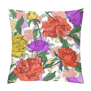 Personality  Vector Multicolored Peonies With Leaves Isolated On White. Seamless Background Pattern.  Pillow Covers