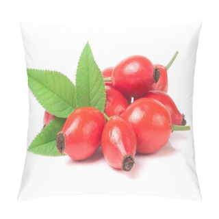 Personality  Heap Of Fresh Rose Hip Berry With Leaves Isolated On White Background Pillow Covers