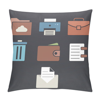 Personality  Finance And Business Vector Icon Set In Black Color Button Frame. Pillow Covers