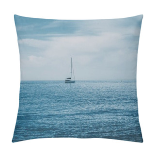 Personality  Sailing Boat On Blue Sea With Heavy Storm Clouds. Sailing Yacht  Pillow Covers