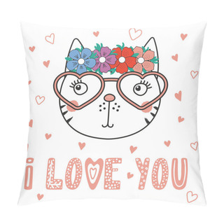 Personality  Cute Cat In Heart Shaped Glasses Pillow Covers