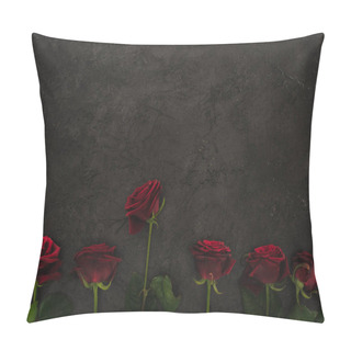 Personality  Top View Of Arranged Red Roses On Dark Surface Pillow Covers