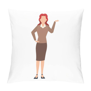 Personality  Executive Woman Standing Icon, Flat Design Pillow Covers