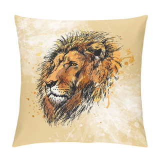 Personality  Colored Hand Sketch Lion Head On A Grunge Background Pillow Covers