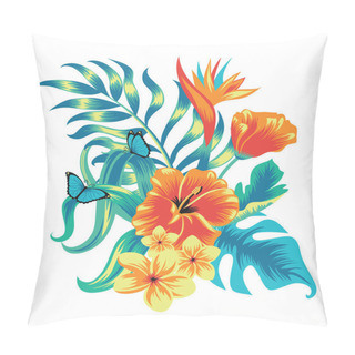 Personality  Composition Of Tropical Plants And Butterflies. Pillow Covers