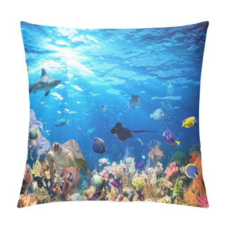 Personality  Underwater Scene With Coral Reef And Exotic Fishes Pillow Covers