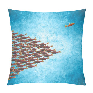 Personality  One Fish Swimming The Opposite Way The Rest Of The School Is Toned With A Retro Vintage Instagram Filter App Or Action Effect On Textured Paper - Going Against The Crowd Concept Or Being Different Pillow Covers