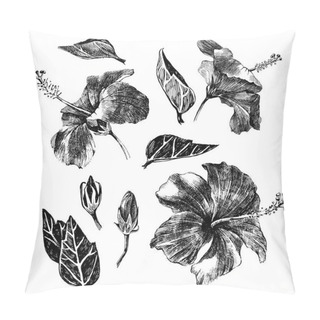Personality  Hand Drawn Hibiscus Leaves, Flowers And Buds Pillow Covers