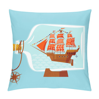 Personality  Ship In A Bottle. Vector Illustration Pillow Covers