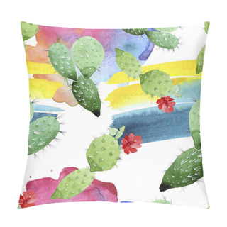 Personality  Green Cactus Floral Botanical Flowers. Watercolor Background Illustration Set. Seamless Background Pattern. Pillow Covers