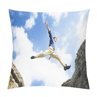 Personality  Businessman Jumping Over The Mountains, Business Concept Pillow Covers
