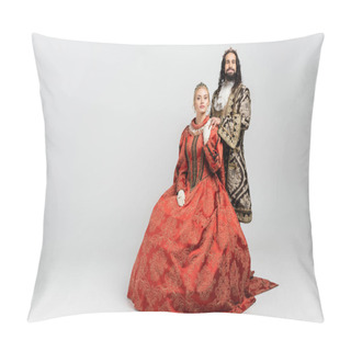 Personality  Interracial King And Queen In Medieval Clothing And Crowns Looking At Camera On White Pillow Covers