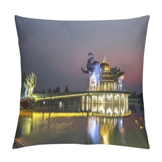 Personality  Seven-headed Naga Serpent In Front Of The Elephant Temple Thep Wittayakhom Vihara, In The Evening, Wittayakom, Wat Baan Rai, Korat, Nakhon Ratchasima Province, Isaan, Isan, Thailand, Asia Pillow Covers