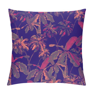 Personality  Palm Pattern. Watercolor Banana Tree Seamless Print.  Pillow Covers