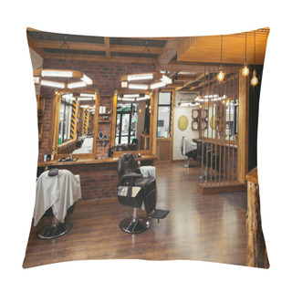 Personality  Modern Stylish Empty Barber Shop Interior With Mirrors Pillow Covers