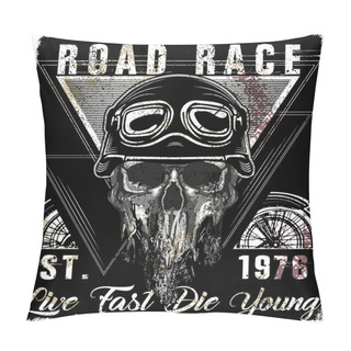 Personality  Skull Vintage Motorcycle Logo Emblem T Shirt Design Pillow Covers