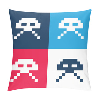 Personality  Alien Ufo Pixelated Game Shape Blue And Red Four Color Minimal Icon Set Pillow Covers