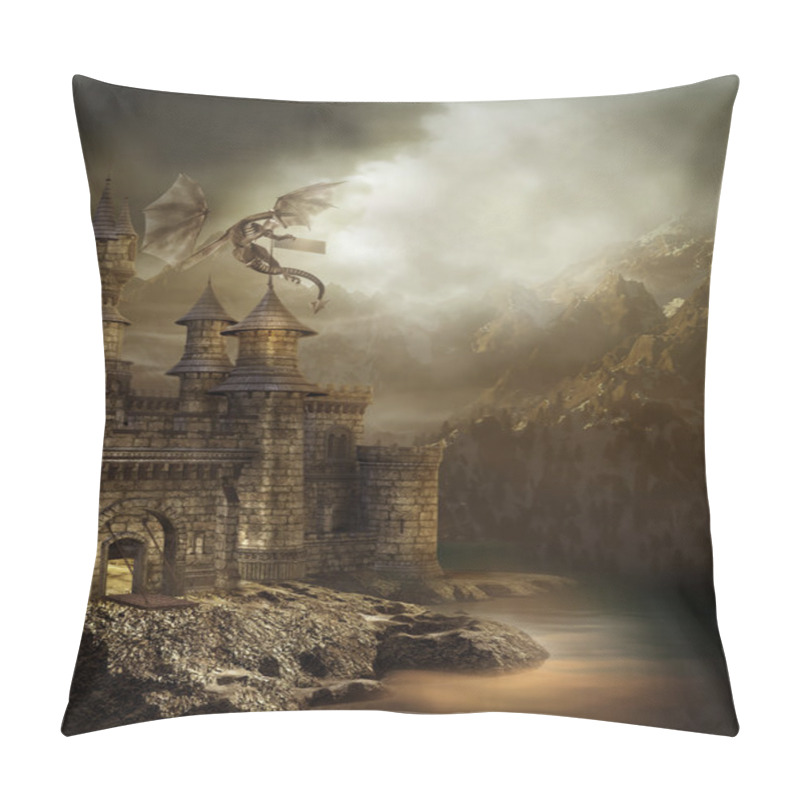 Personality  Fantasy Castle With A Dragon Pillow Covers