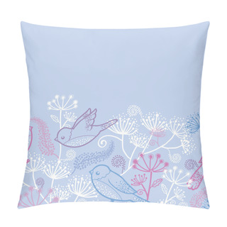 Personality  Pastel Birds And Flowers Horizontal Seamless Pattern Border Pillow Covers
