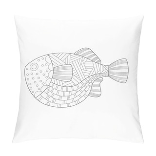 Personality  Large Tropical Fish Sea Underwater Nature Adult Black And White Zentangle Coloring Book Illustration Pillow Covers