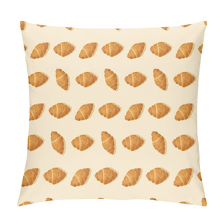Personality  Top View Of Fresh Croissants On Beige, Seamless Background Pattern Pillow Covers