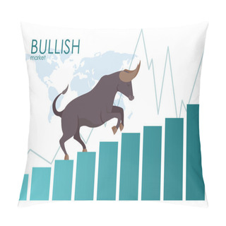Personality  The Bull Goes Up The Stairs. Stock Market And Business Concept. Vector. Pillow Covers