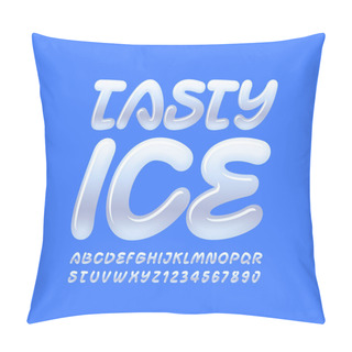 Personality  Vector Creative Sign Tasty Ice With Handwritten Font. Glossy White Alphabet Letters And Numbers Pillow Covers