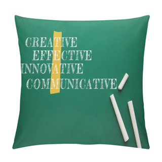 Personality  White Chalks On Green Blackboard With Creative, Effective, Innovative, Communicative Words Pillow Covers