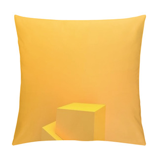 Personality  Yellow Studio Background, Cubic Pedestal, Abstract Geometric Shape Group Set, 3d Rendering, Scene With Geometrical Forms, Minimal Mockup Pillow Covers
