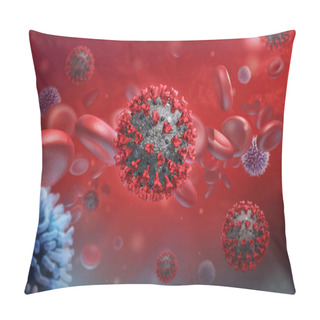 Personality  Virus Infection Close Up. 3D Medical Illustration Of COVID-19. Coronavirus Pillow Covers