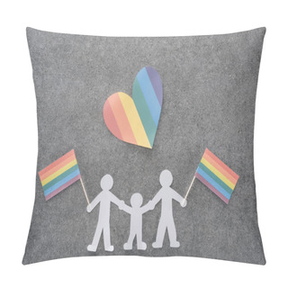 Personality  Paper Cut Same Sex Family With Rainbow Colored Flags And Paper Heart On Grey Background, Lgbt Concept Pillow Covers