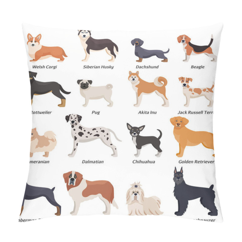 Personality  Colored Purebred Dogs Icon Set pillow covers