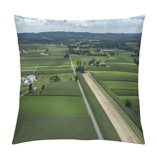Personality  Overhead View Of A Tapestry Of Farm Fields, Creating A Vibrant Quilt-like Pattern That Epitomizes The Heart Of Agricultural America. Pillow Covers