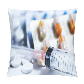 Personality  Syringe With Glass Vials And Medications Pills Drug Pillow Covers