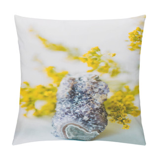 Personality  Close Up Of Semi Precious Stone Amethyst With Yellow Flowers Pillow Covers