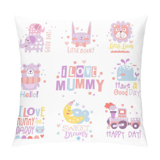 Personality  Baby Nursery Room Print Design Templates Collection In Cute Girly Manner With Text Messages Pillow Covers