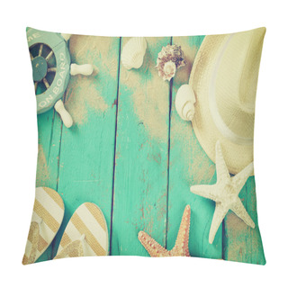 Personality  Fedora Hat And Seashells Pillow Covers