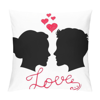 Personality  Man And Woman Face Silhouette On White Background. Man And Woman In Love. Saint Valentine Day Card With Hand Lettering Phrase Love. Pillow Covers