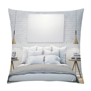 Personality  Mock Up Blank Poster On The Wall Of Bedroom, 3D Illustration Background Pillow Covers