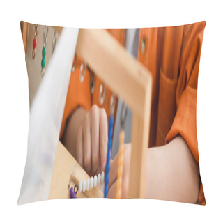 Personality  Cropped View Of Boy Playing Educational Game In Montessori School, Banner Pillow Covers