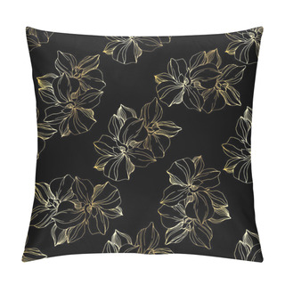 Personality  Vector Golden Orchid Botanical Flower. Engraved Ink Art. Seamless Background Pattern. Fabric Wallpaper Print Texture. Pillow Covers