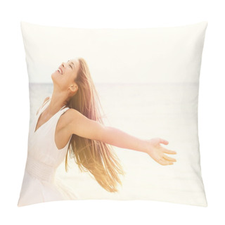 Personality  Freedom Woman In Free Happiness Bliss On Beach Pillow Covers