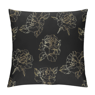 Personality  Vector Rose Flowers. Golden Engraved Ink Art. Seamless Background Pattern. Fabric Wallpaper Print Texture On Black Background. Pillow Covers